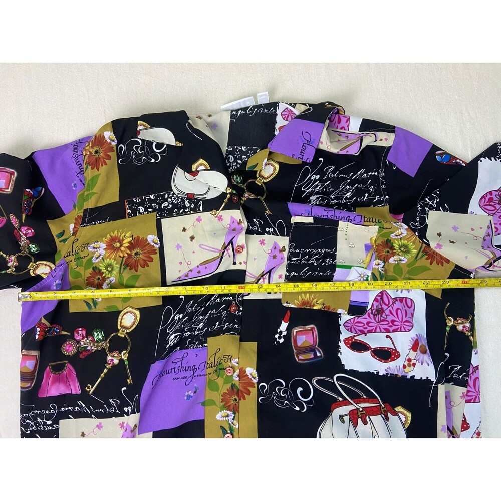 Susan Graver Women's 1X Top Fashion Girl Print Button Up Artsy Art To Wear Bold - Picture 5 of 9
